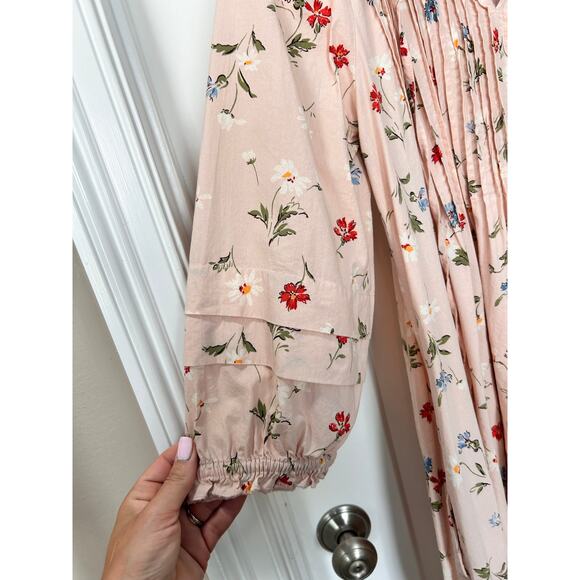 Madewell‎ Women's Pintuck Puff-Sleeve Mini Dress in Seaside Floral Pink Size sm - Picture 3 of 15